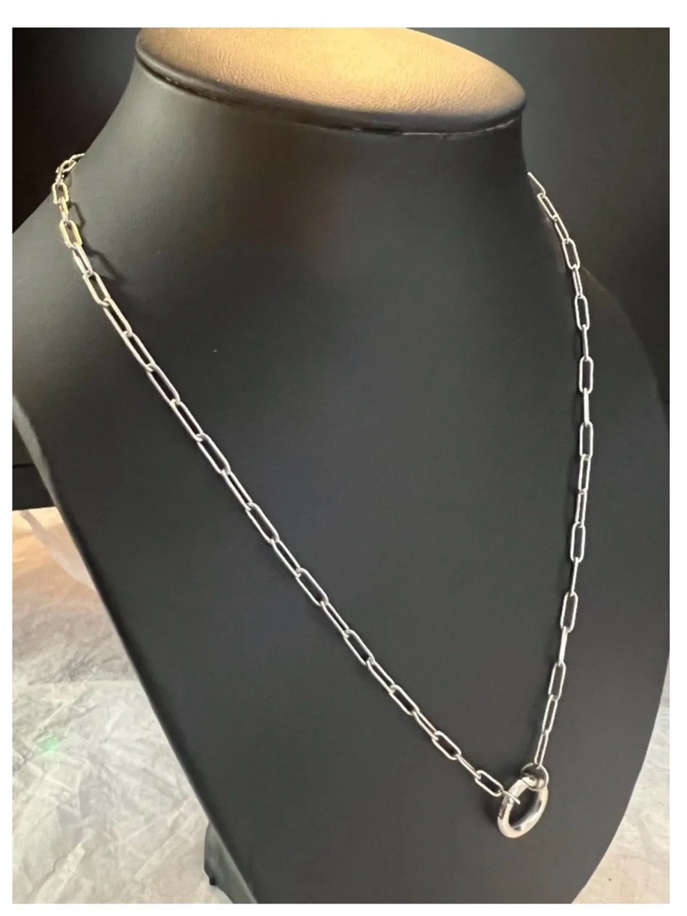 Silver Tone Paperclip Chain Necklace with Circular Pendant - NIP